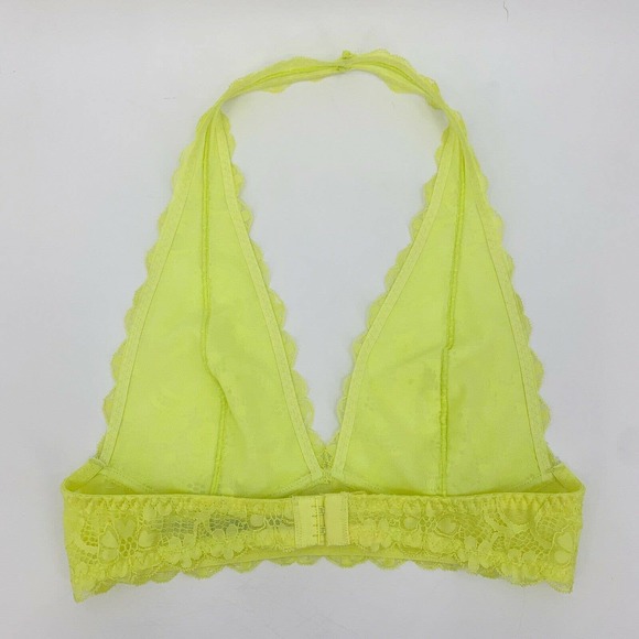 Free People Sz S Bralette Womens Galloon Lace Halter Bra Lime Soft Plunging Neck - Picture 8 of 10